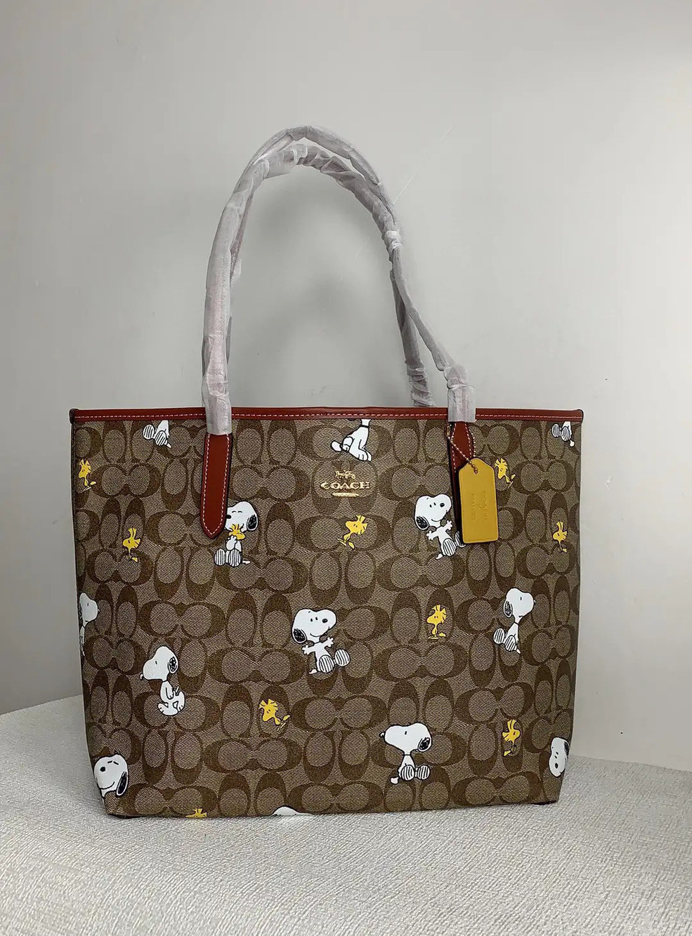 Coach Brown Tote with Snoopy Design